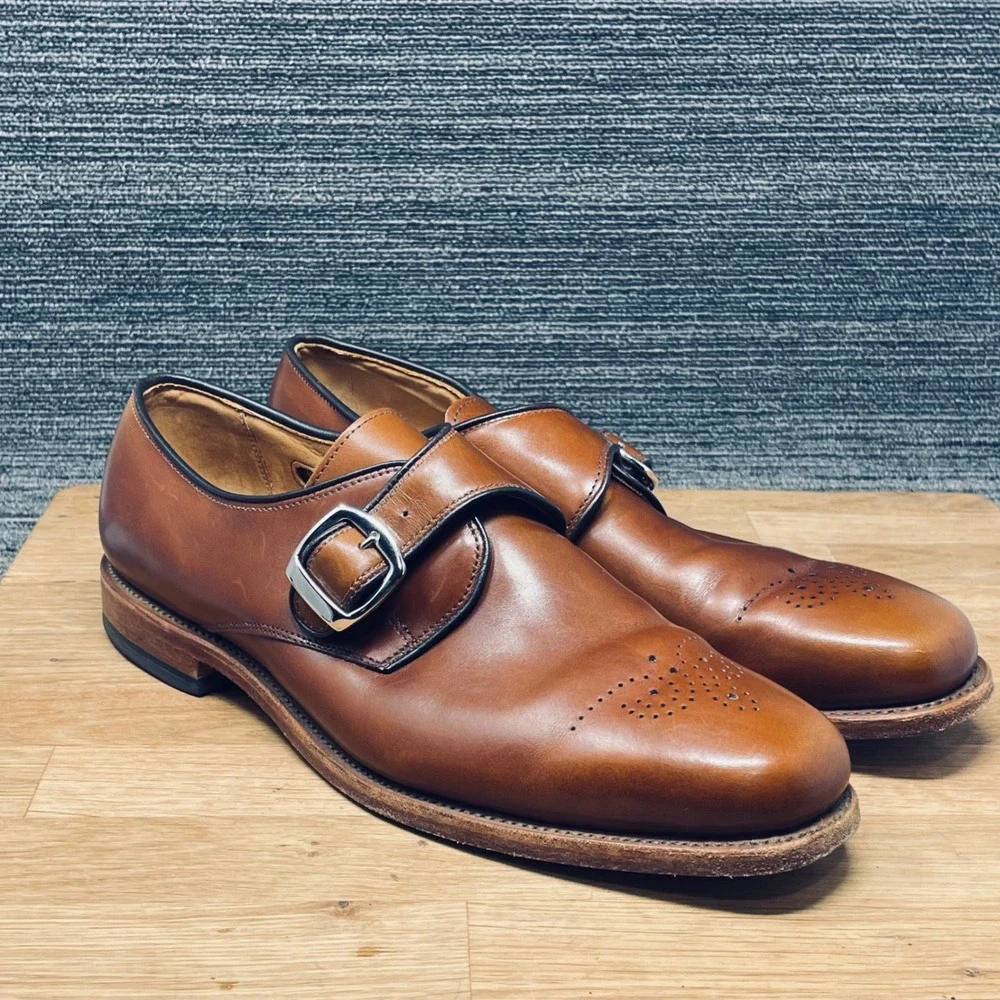 Allen Edmonds Holt Monk Strap Shoes Men 10.5 D Brown Leather Medallion Toe 2142
